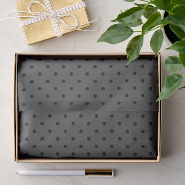Papier Mousseline Gris foncé à pois noirs (Cadeau)