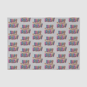 Papier Mousseline gris heureux anniversaire arc-en-ciel couleur enfa