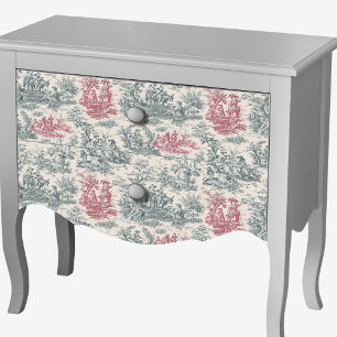 Papier Mousseline Gris Rouge Vintage Toile de Jouy Floral