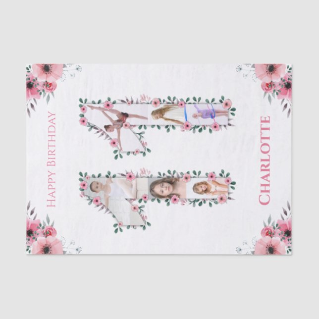 Papier Mousseline Gros 11e anniversaire fille photo Collage Fleur ro (Recto)