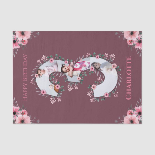 Papier Mousseline Gros 3ème anniversaire fille photo Collage Fleur r (Recto)