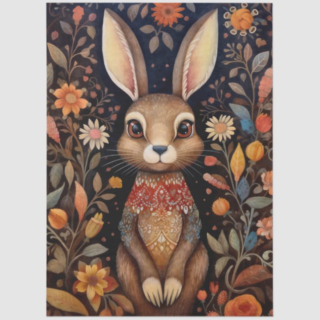 Papier Mousseline Gros lapin de forêt de bois et découpage de fleurs (Recto)