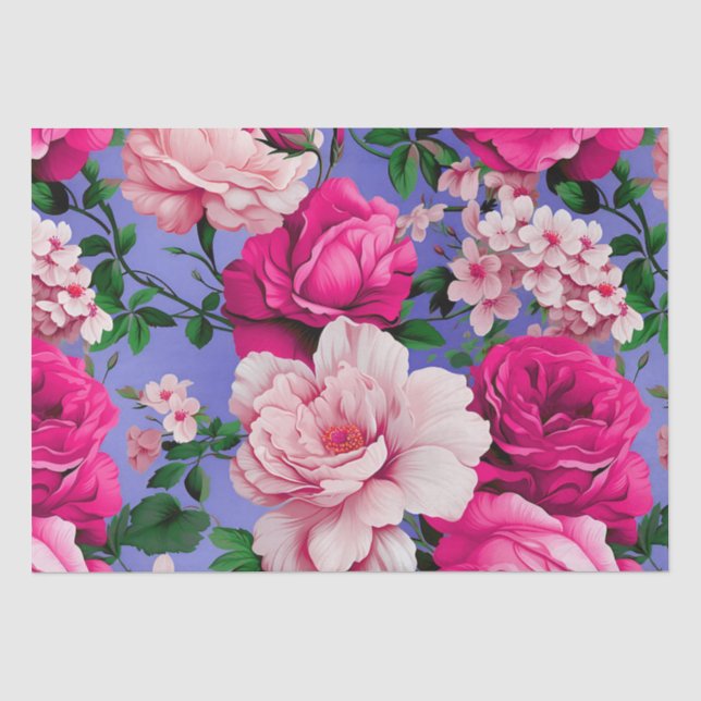 Papier Mousseline Grosse Fleur rose rétro (Recto)