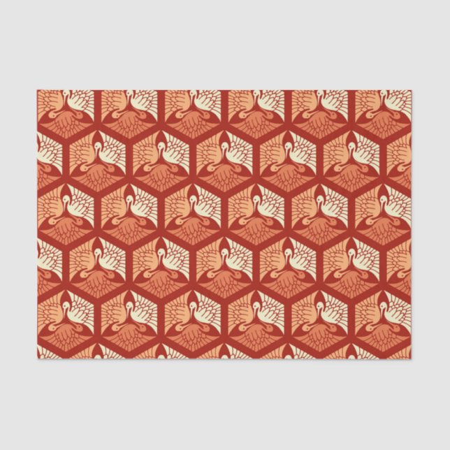 Papier Mousseline Grues, mandarine et orange-clair japonais (Recto)