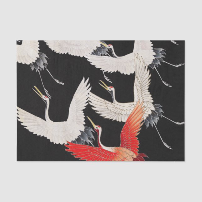 Papier Mousseline Grues volantes : Japonais Bird Kimono Art (Recto)