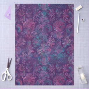 Papier Mousseline Grunge Damask Violet Pourpre Turquoise Rose Chaud