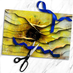 Papier Mousseline Grunge de tournesol   Découpage Floral Or Liquide