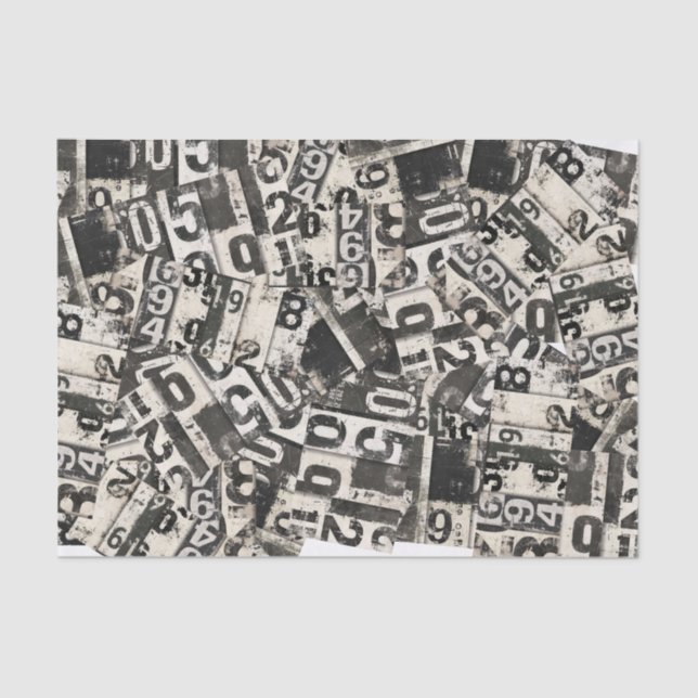 Papier Mousseline Grunge Numéros Découpage Scrapbook Collage Cadeau (Recto)