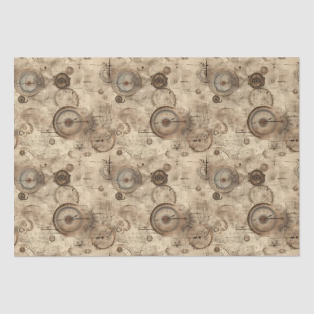 Papier Mousseline Grunge Rustic Steampunk Horloge (11) (Recto)