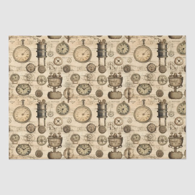 Papier Mousseline Grunge Rustic Steampunk Horloge (14) (Recto)