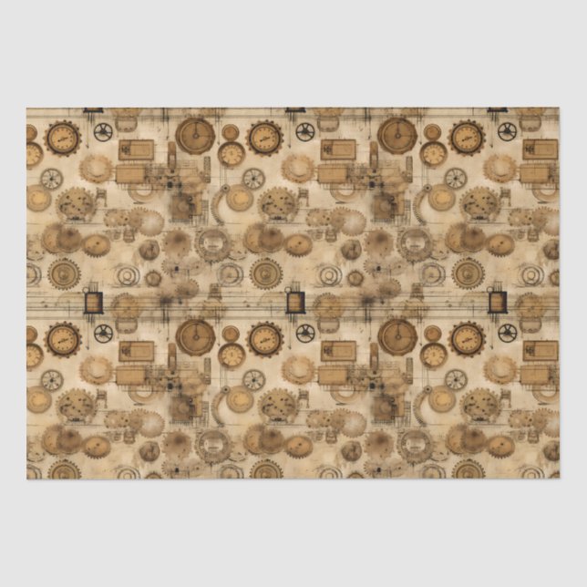 Papier Mousseline Grunge Rustic Steampunk Horloge (4) (Recto)
