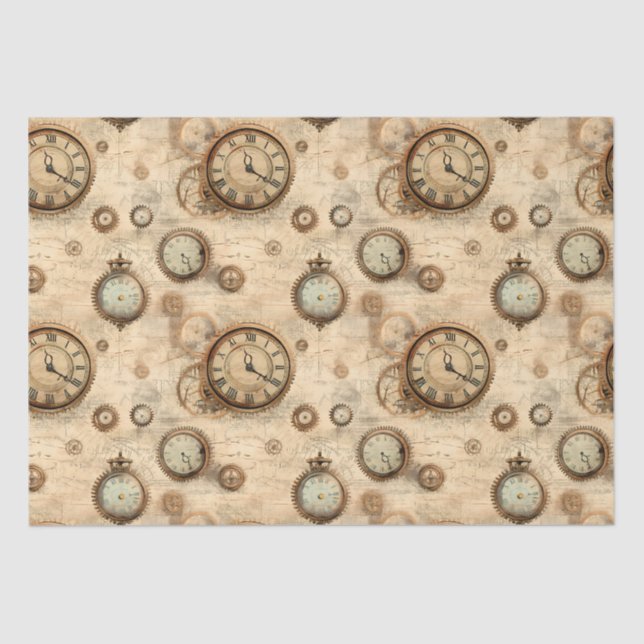 Papier Mousseline Grunge Rustic Steampunk Horloge (6) (Recto)