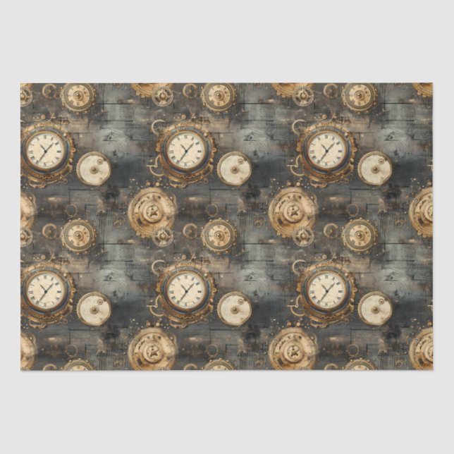 Papier Mousseline Grunge Rustic Steampunk Horloge (8) (Recto)