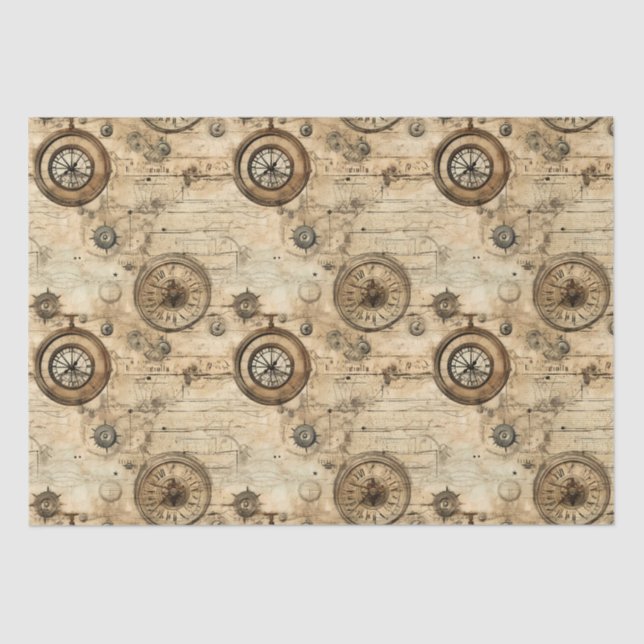 Papier Mousseline Grunge Rustic Steampunk Horloge (9) (Recto)
