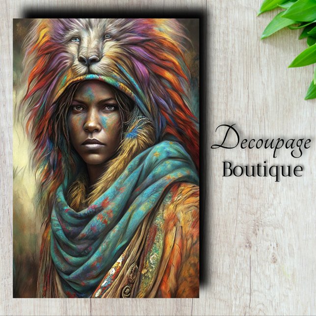 Papier Mousseline Guerrier Lion Esprit Découpage (Spirit Lion Warrior Decoupage Tissue Paper)