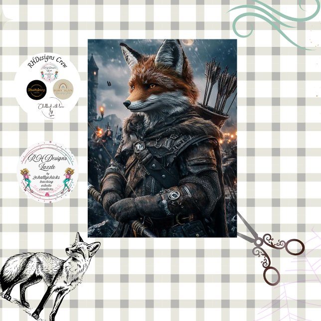 Papier Mousseline Guerrier Renard Médiéval Découpage  (Créateur téléchargé)