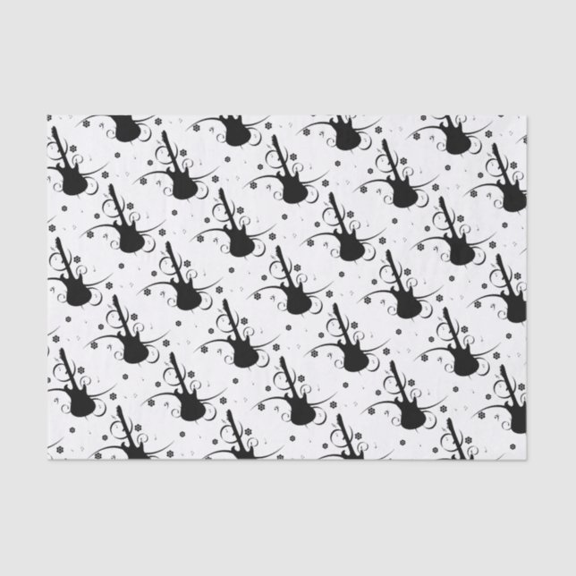 Papier Mousseline Guitare électrique noire avec motif floral (Recto)