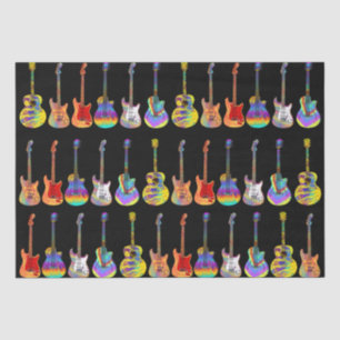 Papier Mousseline Guitares Colorées sur Fond Noir