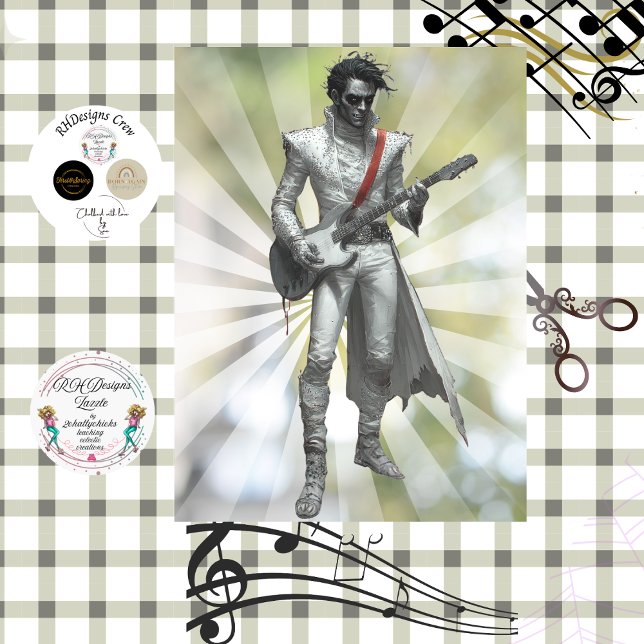 Papier Mousseline Guitariste Vampire Rockstar Gothique Decoupage  (Créateur téléchargé)