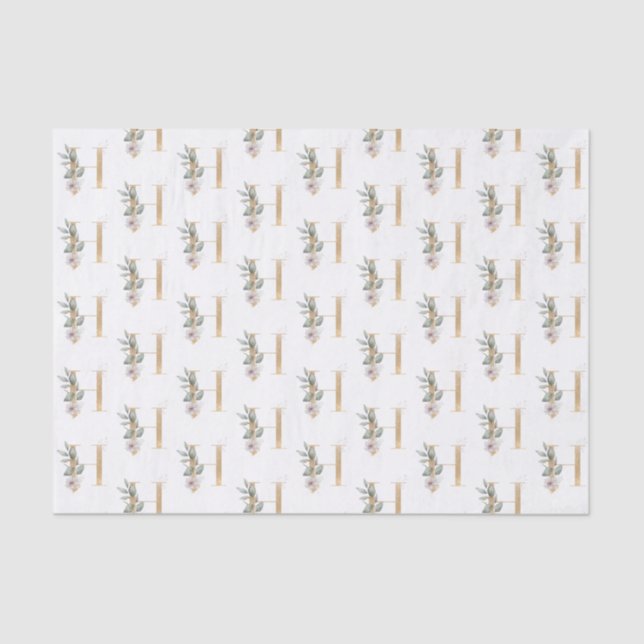 Papier Mousseline H Monogramme Floral (Recto)