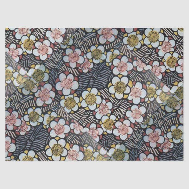 PAPIER MOUSSELINE HAIKU/ FLEURS DE PRINTEMPS JAUNE ROSE BLANC NOIR (Recto)