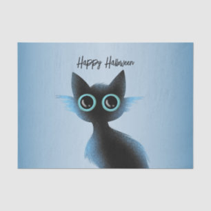 Papier Mousseline Halloween Big Eyes Black Blue Evil Chat