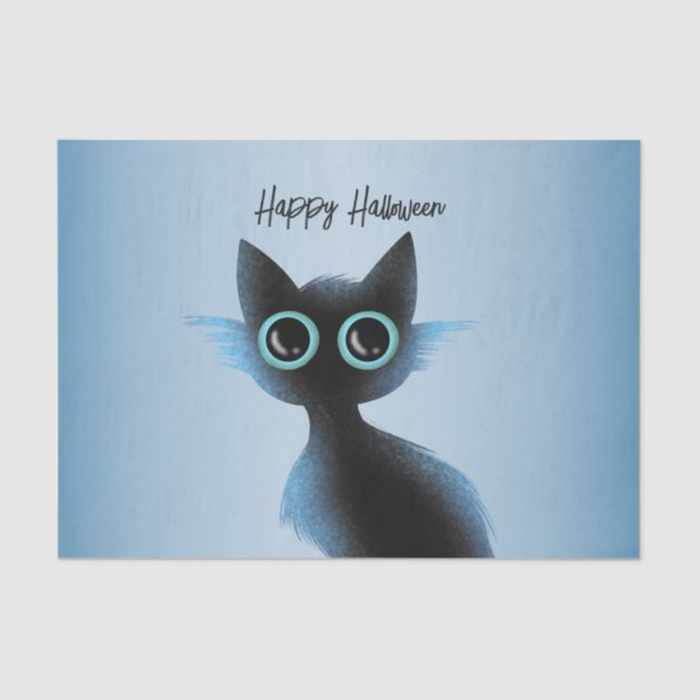 Papier Mousseline Halloween Big Eyes Black Blue Evil Chat (Recto)