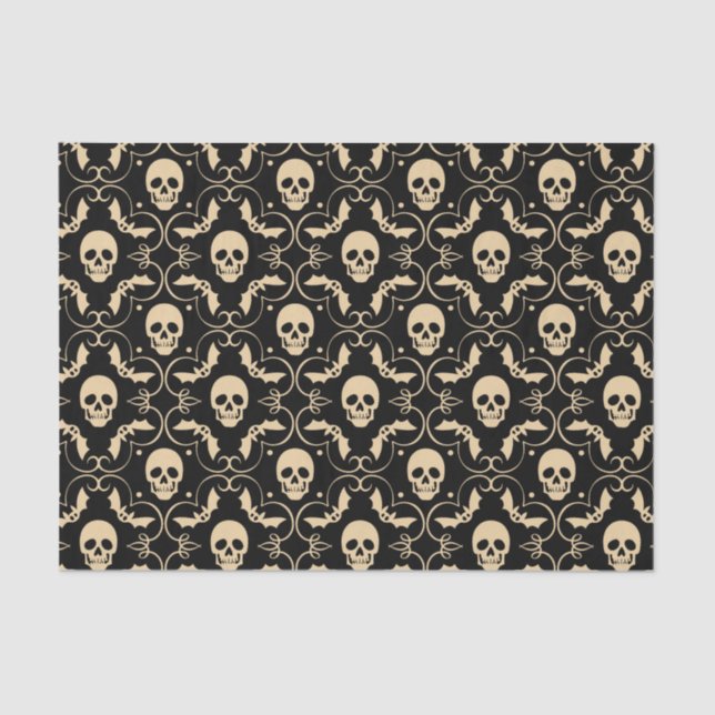 Papier Mousseline Halloween Black & Cream Skuls & Bats Party (Recto)