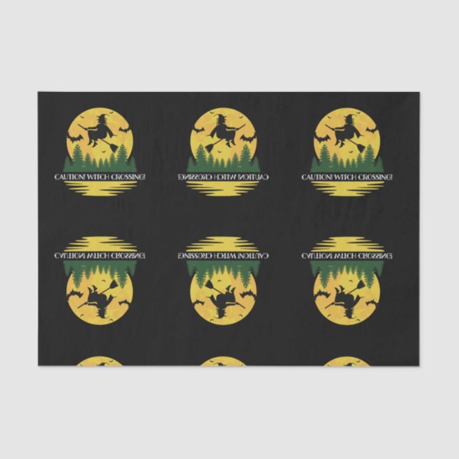 Papier Mousseline Halloween Caution Sorcière Traversée Flying Brooms (Recto)