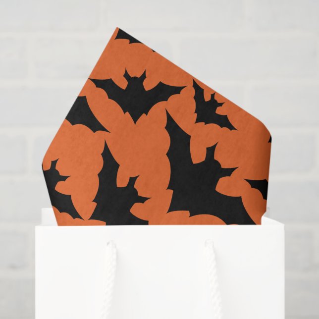 Papier Mousseline Halloween chauves-souris noires orange cool éffray (Sac cadeau)