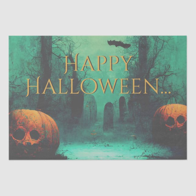 Papier Mousseline Halloween Citrouilles et cimetières effrayants (Recto)