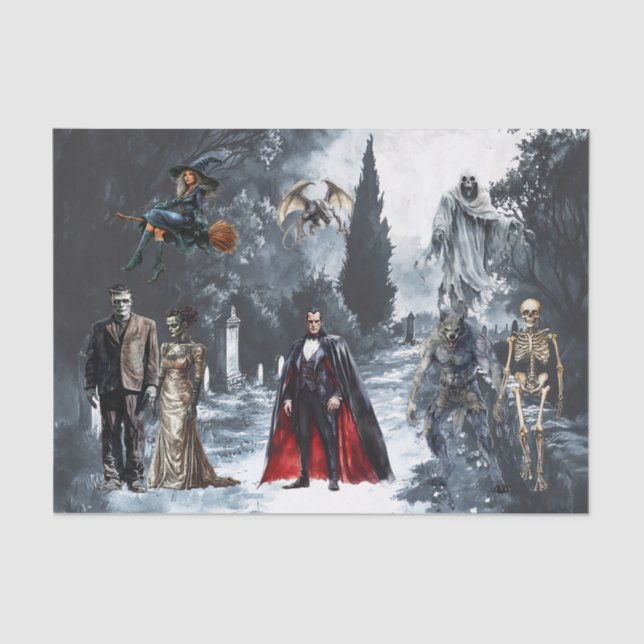 Papier Mousseline Halloween Classic Monstres Aquarelle (Recto)