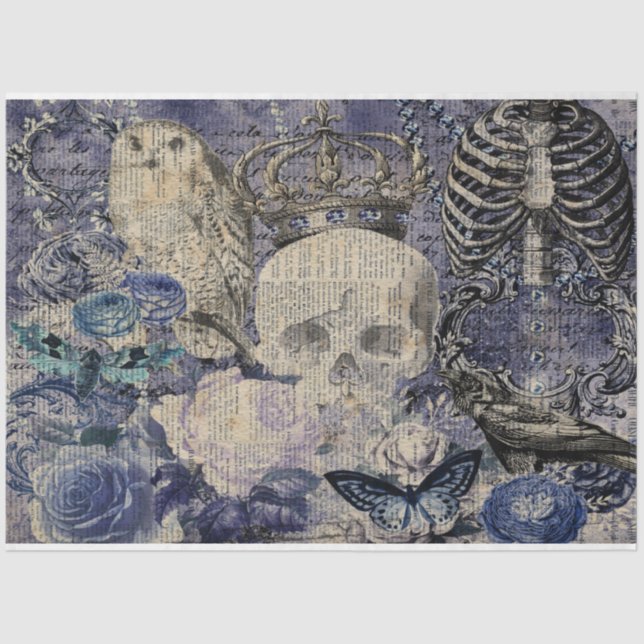 Papier Mousseline Halloween Crâne avec couronne et hibou (Recto)