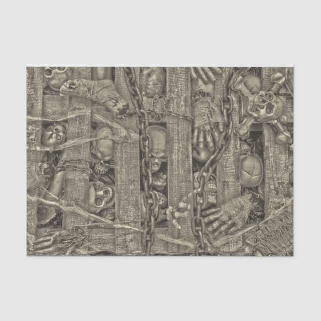 Papier Mousseline Halloween crânes gothiques vieux style Sepia Vinta (Recto)