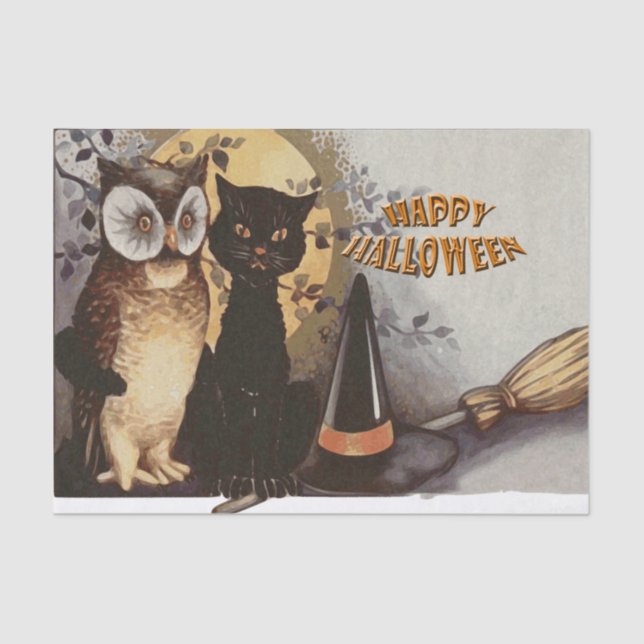 Papier Mousseline Halloween de hibou et de chat (Recto)