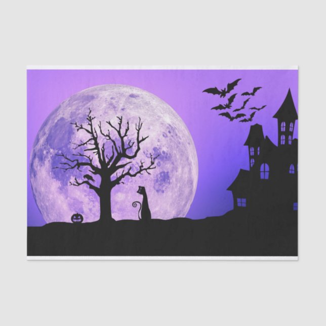 Papier Mousseline  Halloween en chat noir ciel de nuit éffrayante  (Recto)