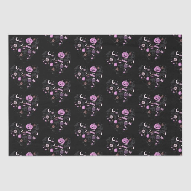 Papier Mousseline Halloween en forme de coeur Motif noir Halloween (Recto)
