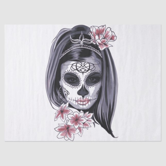 Papier Mousseline Halloween Fleurs de maquillage visage fille (Recto)