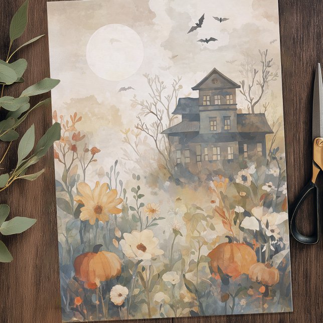 Papier Mousseline Halloween Maison Hantée Aquarelle (Watercolor Haunted House Tissue Paper)