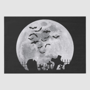 Papier Mousseline Halloween Pleine lune Cimetière Bats Éffrayants