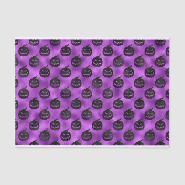PAPIER MOUSSELINE HALLOWEEN PURPLE AVEC CITROUILLES NOIRS (Recto)