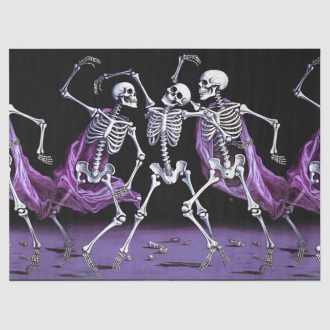 Papier Mousseline Halloween Purple Dancing Skeletons Mariage gothiqu (Recto)