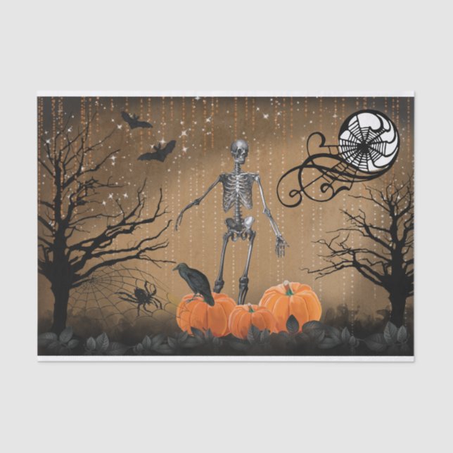 Papier Mousseline Halloween Raven Moon Skeleton Citrouille (Recto)