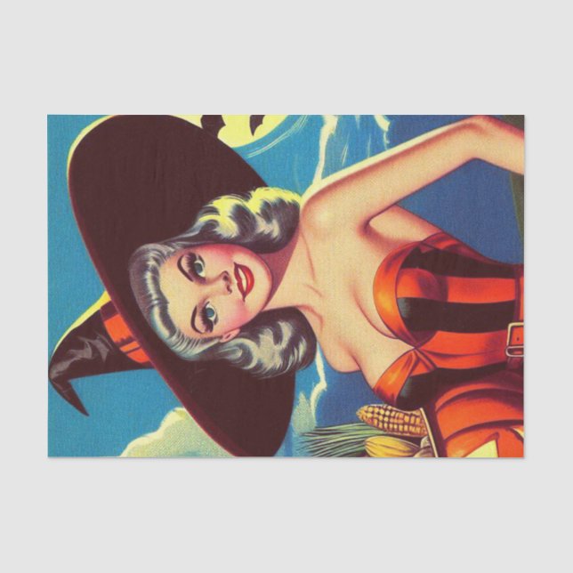 Papier Mousseline Halloween rétro Pin-up sorcière (Recto)