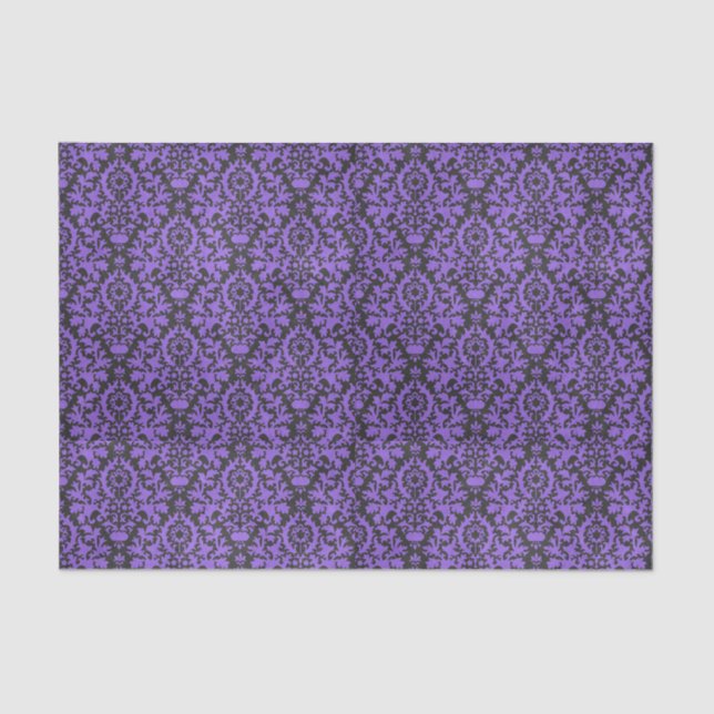 Papier Mousseline Halloween Victorian Purple et Black Brocade Damask (Recto)