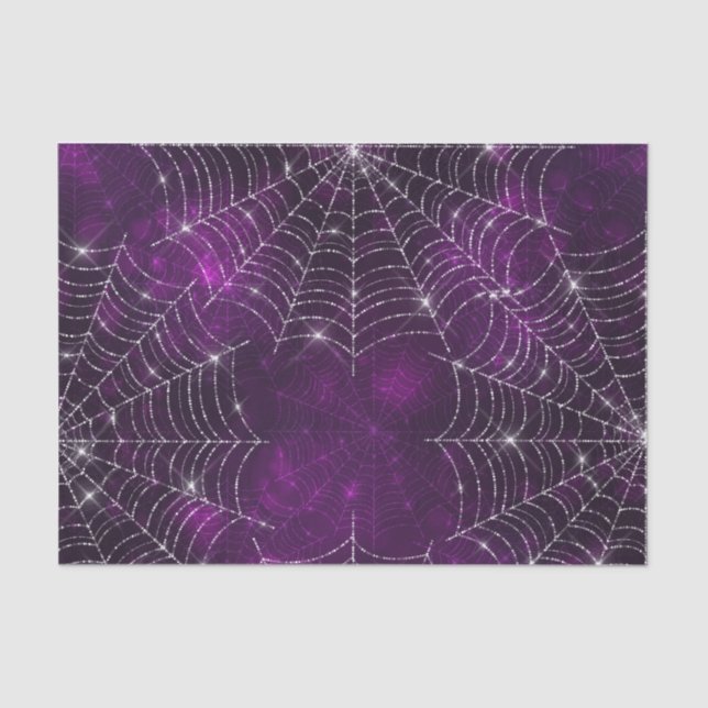 PAPIER MOUSSELINE HALLOWEWEEN PURPLE AVEC DES WEBS D'ARGENT (Recto)