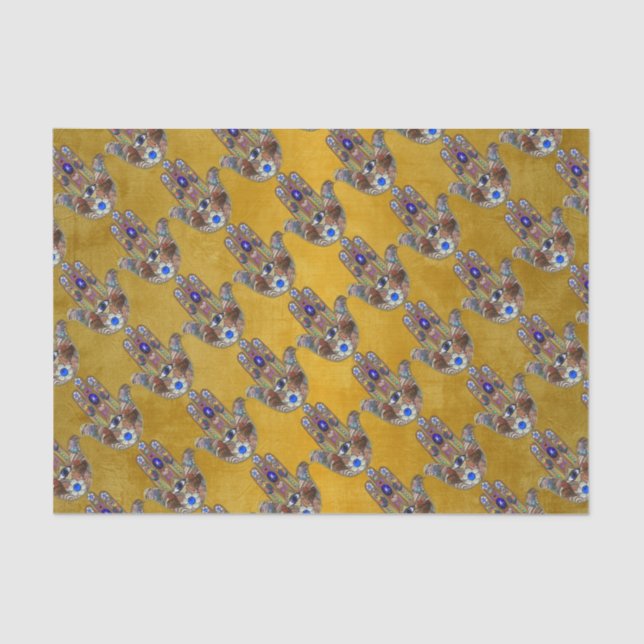 Papier Mousseline Hamsa Coeurs Fleurs Opal Art sur Or (Recto)