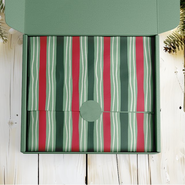 Papier Mousseline Hand Drawn Red and Green Striped Holiday (Créateur téléchargé)