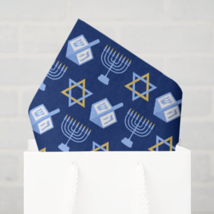 Papier Mousseline Hanoukka Blue Menorah Dreidel Motif Chanukah