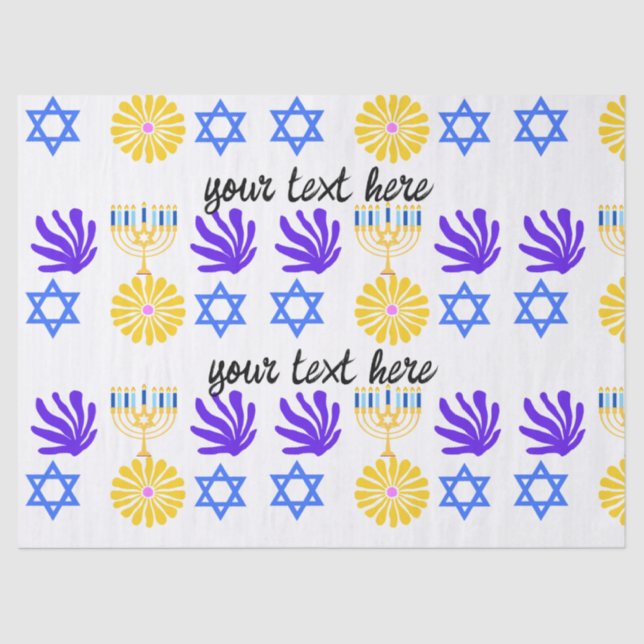 Papier Mousseline Hanukkah Wrapping Paper – Menorah, Star of David (Recto)